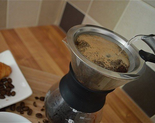 Pouring Water into Premium Pour Over Drip Coffee Maker