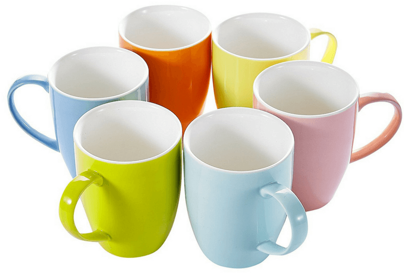 Six Colored Porcelain Coffee Mugs