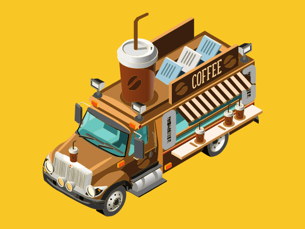 Drive-By Coffee Truck On Yellow Background