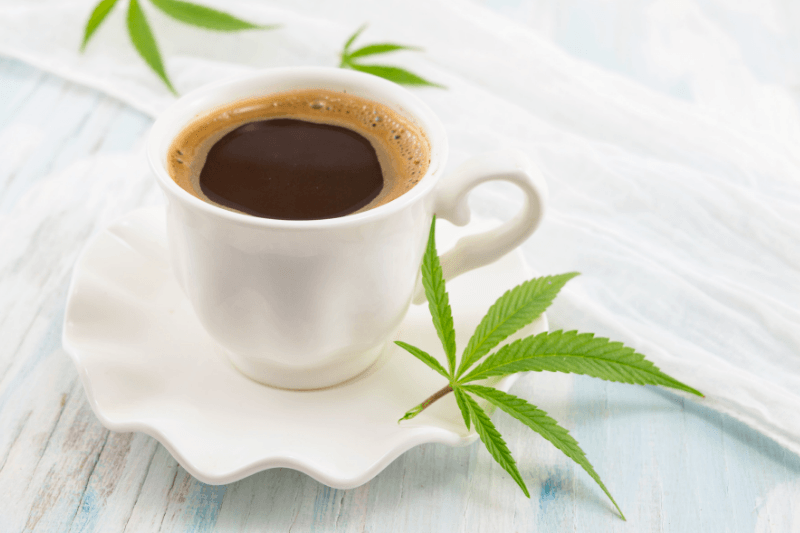 Medical marijuana and coffee on a white background