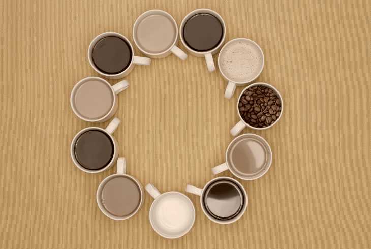 Eleven different coffee styles in a circle